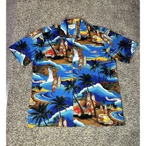 Royal Hawaiian Creations Shirt Mens XL Made in Hawaii Surfing Beach Cars Planes